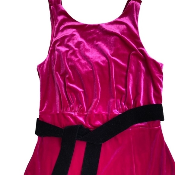 Eloquii Hot Pink Velvet Cowl Back Maxi with Black Tie Belt - Picture 4 of 16